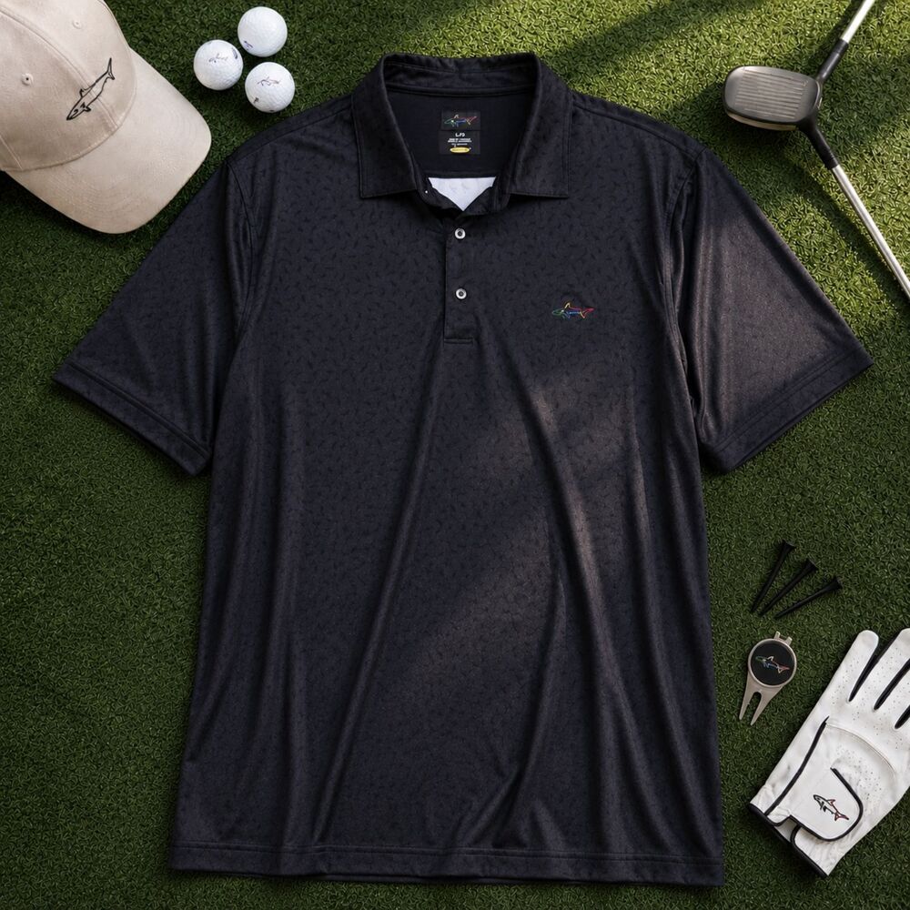 Greg Norman Black Mini Shark Polo, Golf Pickleball Athletic wear
